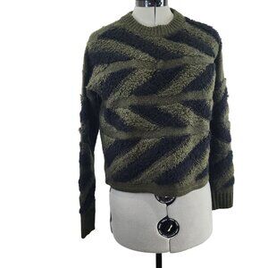 John + Jenn Chevron Pattern Sweater XS Black & Green Acrylic NWOT